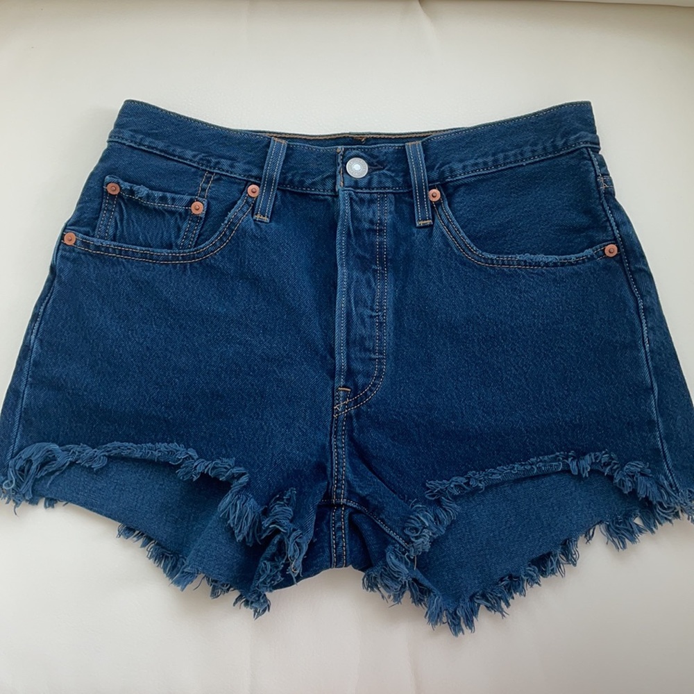 Levi’s 501 Dark Wash Raw Hem Shorts
